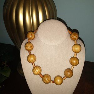 Men or Women Large Wood Tan/Brown Beaded Necklace / Chunky Wood bead Necklace